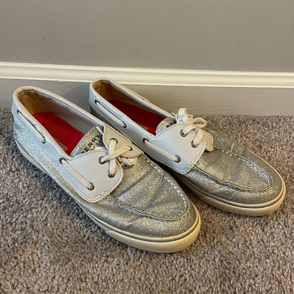 Sperry Silver Sparkly Loafers